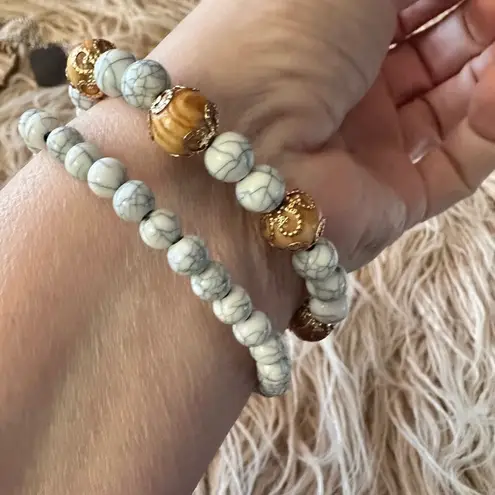 Beaded Cream Gold Pale Blur Beaded Bracelet Duo