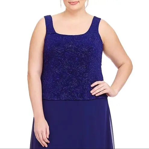 Alex Evenings NWT Scoop Neck Jacquard Glitter Embellished Chiffon Dress Size 22W