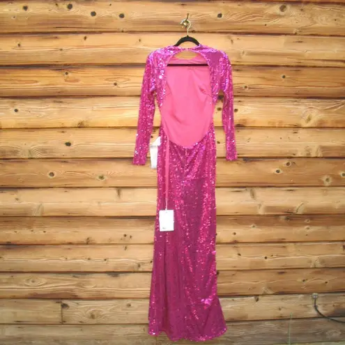 Mac Duggal 10891 Womens Pink SEQUINED LONG SLEEVE HIGH NECK OPEN BACK GOWN