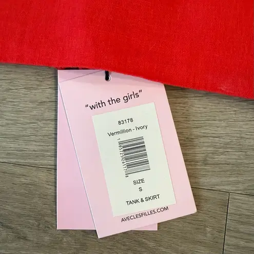 Avec Les Filles NWT Linen Crop Top + Mini Skirt Set in Vermillion Ivory, Size S