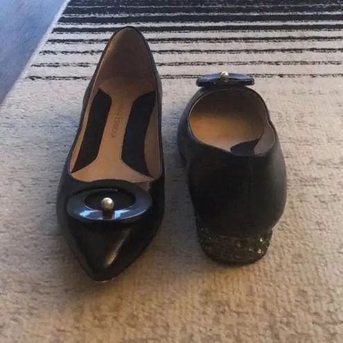 Carolinna Espinosa Leather With Rhinestone Block Heels Black Size 5