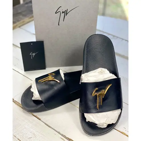 Giuseppe Zanotti Logo Leather Slide Sandals