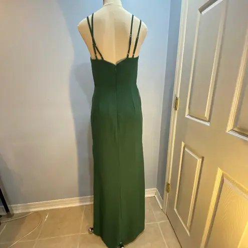 Azazie Leo Bridesmaid Dress Dark Green Formal Gown Ruched Slit Prom Award A6 NWT