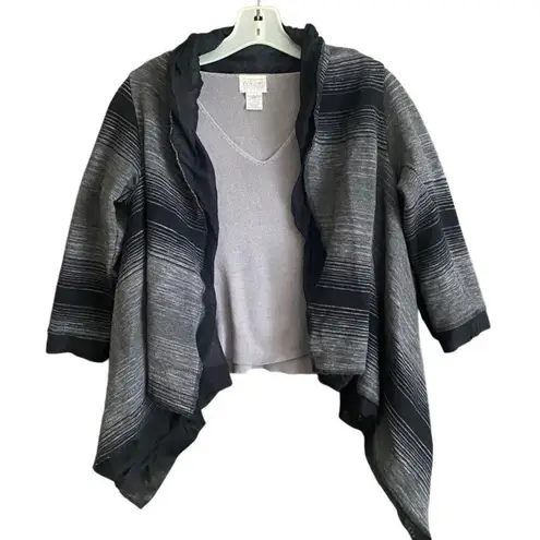 Gabrielle Ghino Italian Made Black/Gray Striped Mixed Fabric Wrap Cardigan. S Black