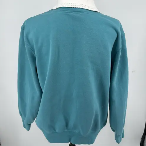 Vintage Grandma Fall Embroidered Collared Crew Neck Sweatshirt Grannycore XL Green