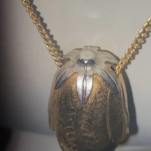 Vintage Avon Eggplant Shaped Perfume Bottle Holder Pendant Necklace 26" Gold