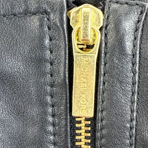 Michael Kors  Black Leather Moto Jacket Womens‎ Size M Asymmetrical Zip