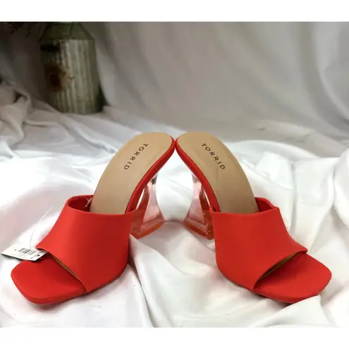 Torrid  Lucite Flare Heel Sandal 4" heel Orange 9 X-Wide - Image 8