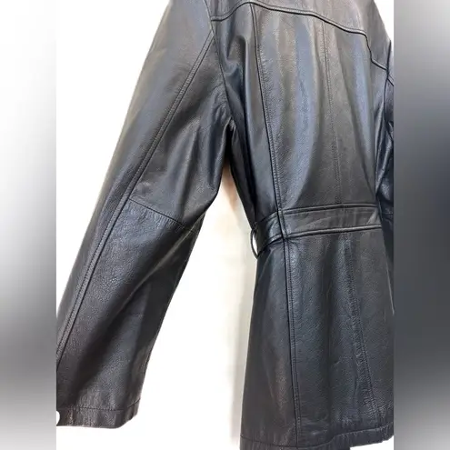 Jacqueline Ferrar WOMAN'S BLACK LEATHER JACKET BUTTON UP BELTED BLAZER