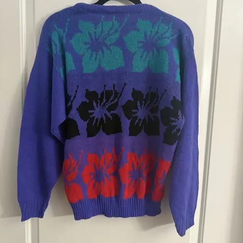 Jamknits Women's Purple Floral Medium Sweater VTG 80s Made In USA