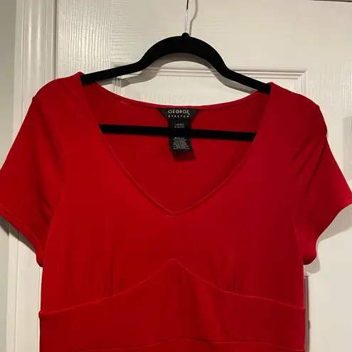 George Size M Red Stretchy Short Sleeve V Neck Ruffle Hem Pullover Mini Dress Size M