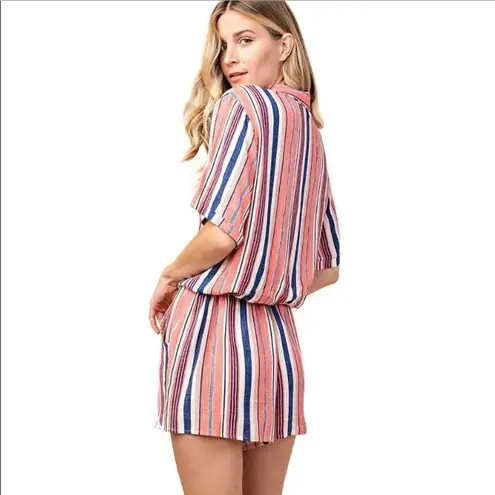 Kori NWOT America Women’s Stripe Button Down Romper size Large