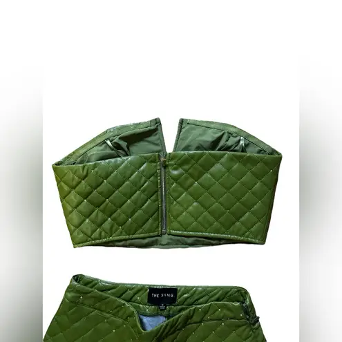 The Sang The Quilted Set Olive Sequin Bustier And High Waisted Wide Leg Pants Set Medium