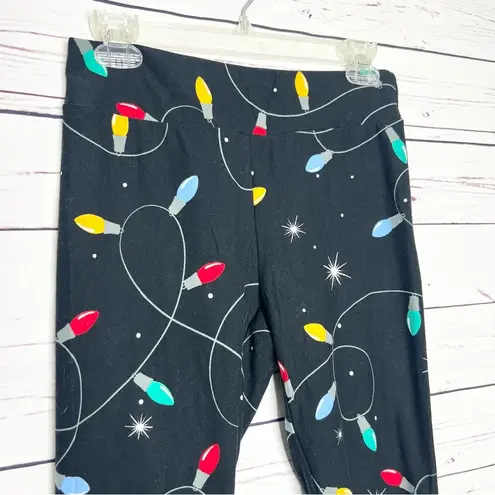 Holiday Time  Christmas Lights Seamless Leggings Black Multicolor Small/Medium