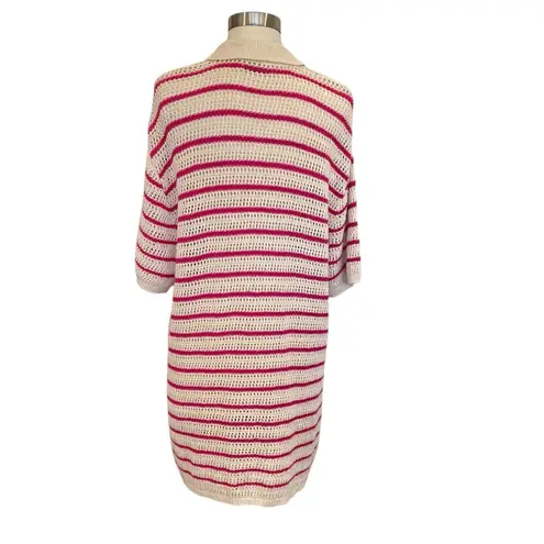 ZARA  Oversized Crochet Knit Cardigan With Stripes Size XL