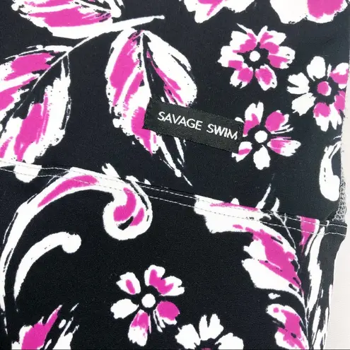 Savage Swim OG Custom High Rise Leggings Tights: Floral Tropical Hawaiian Aloha Black Size XS