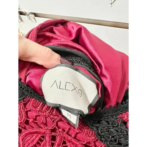 Alexis Kharis Crochet Floral Long Sleeve Lace Tiered Mini Dress Red Women Size M