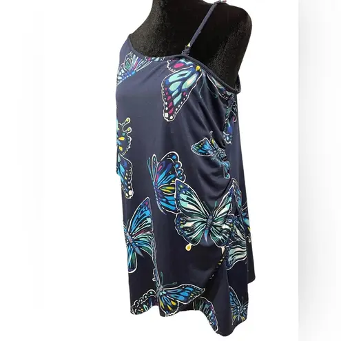 Vibrant Avon Y2K Butterfly One Sleeve Ruched Coverup Swimsuit Mini Dress Blouse