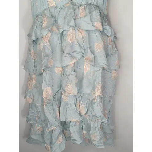 Milkweed Floral Tiered Ruffle Mini Dress Mint Blue Medium NWT Cottage Prairie