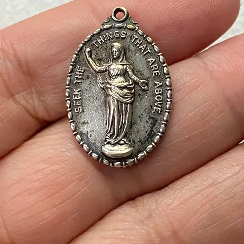 Vintage Sterling Silver Catholic Devotional Medal Seek What Is Above Pendant