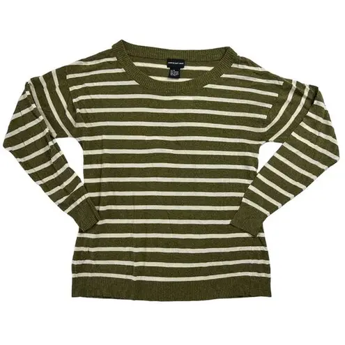 Central Park West Women's Medium Striped Green Crewneck Sweater