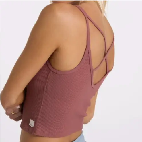 Vuori All The Feels Ribbed Strappy Tank Top Rosewood Mauve Cropped Yoga Large