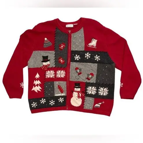 Croft & Barrow Vintage  Ugly Christmas Sweater Patchwork XL Embroidery Snowman‎