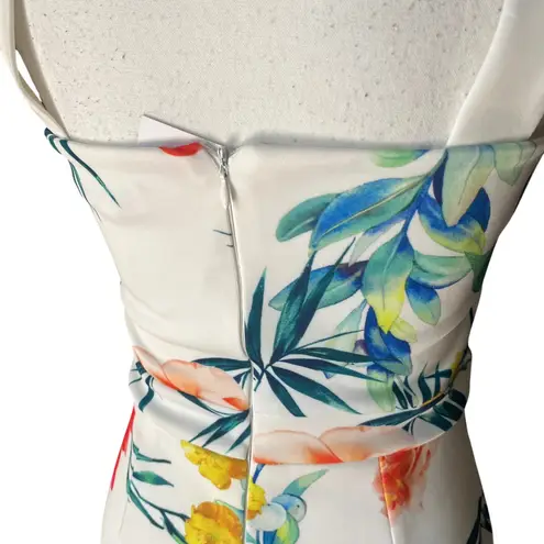 True Violet White Floral Dress Ruffle Hem Square Neck Cocktail Party Sz 6