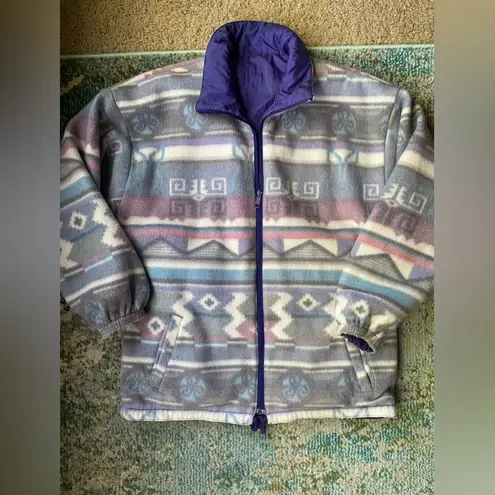 Vintage Winter Spirit purple reversible fleece lined toggle waist coat, size M/L Size L