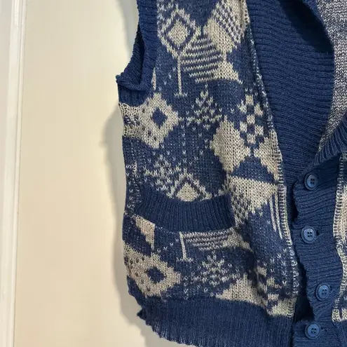 Vintage Alafoos Small Blue Icelandic Wool Button Closure Pocketed Cardigan Vest.