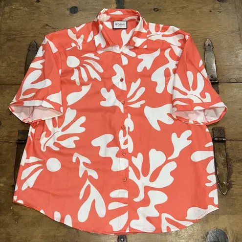 Runaway MATELO button up shirt white and coral size large Orange