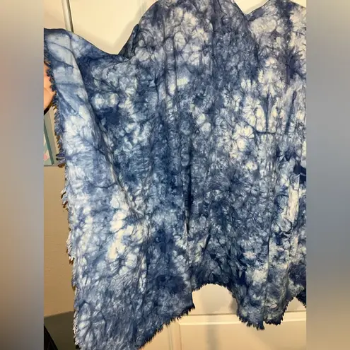 Ellen Tracy Blue Tie Dye Cardigan Pull Over Poncho Styled Fringe One Size