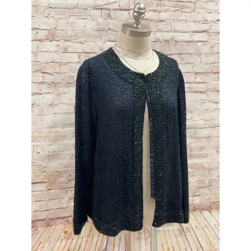 Laurence Kazar Lawrence Kazer Women's Black Beads 100% Silk Evening Blazer Jacket Size MP