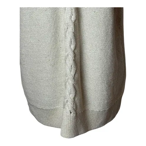Lafayette 148 Sweater Women XL Ivory Linen Silk Cable Knit V Neck Preppy Luxury Gold