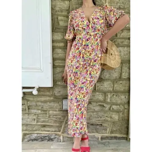 RIXO Target Floral Puff Sleeve Dress V