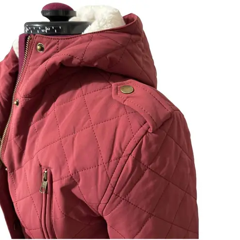 EDEN SOCIETY Quilted Sherpa Lined Jacket Hooded Zip Coat Rust Burgundy NWT Small Red - Image 4