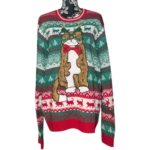 33 Degrees Furry Cat Ugly Christmas Sweater Red Size XL