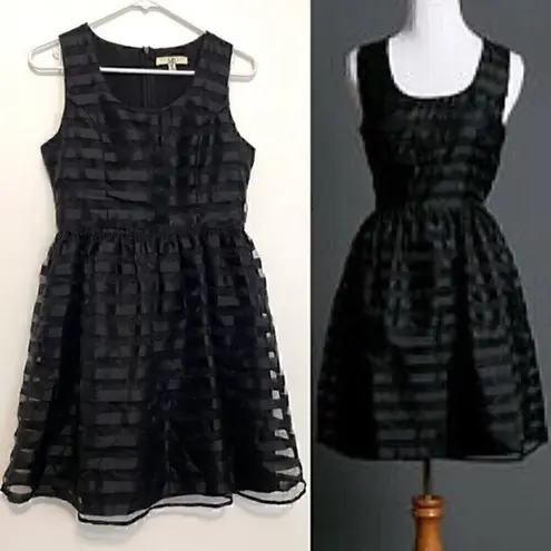 YA Los Angeles Black on Black Striped Organza Holiday Party Mini Fit Flare Dress