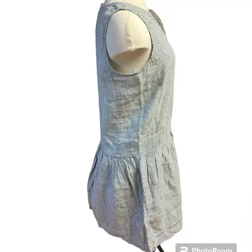 Artisan NY 100% linen drop waist mini length dress grey nautical stripes
