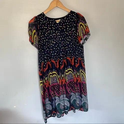 Lucco Sheer Colorful Lightweight Short Sleeve Knee Length Dress Blue Small