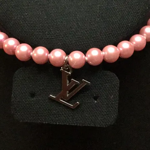 Authentic Stamped Charm on Unbranded Freshwater Pearl Necklace Pink