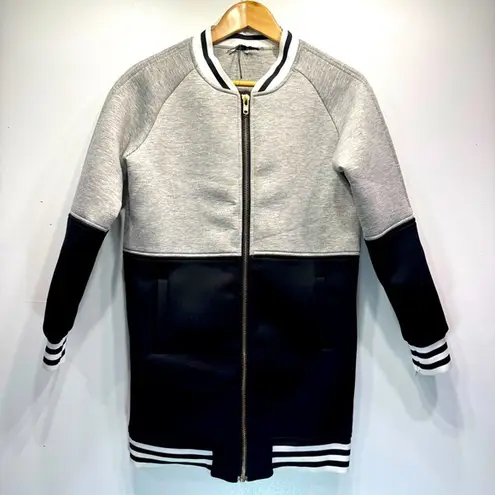 SJ Style Boutique Brand Gray & Black Ringer Trim Zip Front Varsity Jacket Size S