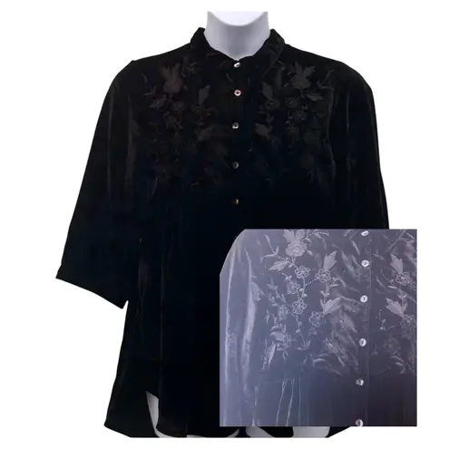 April Cornell Velvet Button Up Shirt Medium Black