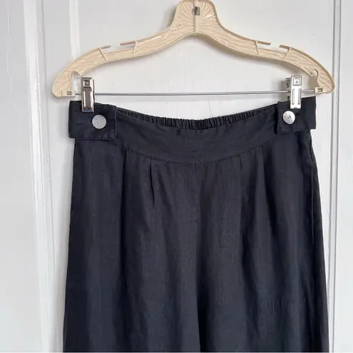 Free The Label • Monaco Pants black linen wide leg pleated ankle cropped Size M