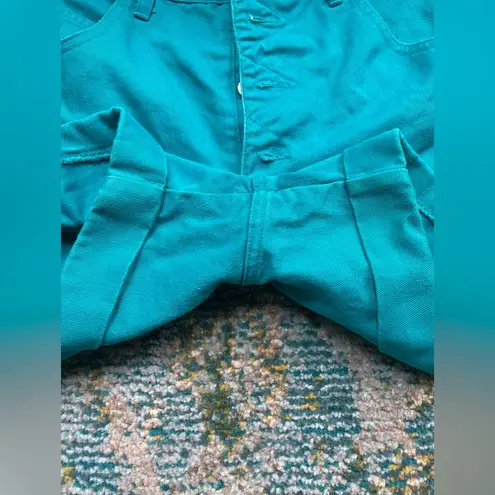 Vintage 90s Sostanza teal button fly high waist jean shorts, size 11/12