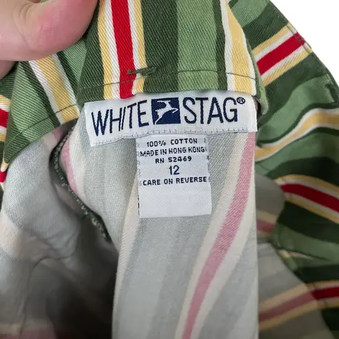 White Stag Vintage Womens Size 12 Retro Striped Faux Wrap Midi Skirt Cottagecore