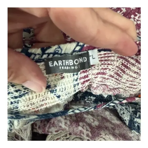 Earthbound Boho Flare Patchwork Mini Sundress Size Large Festival Cottagecore Tan