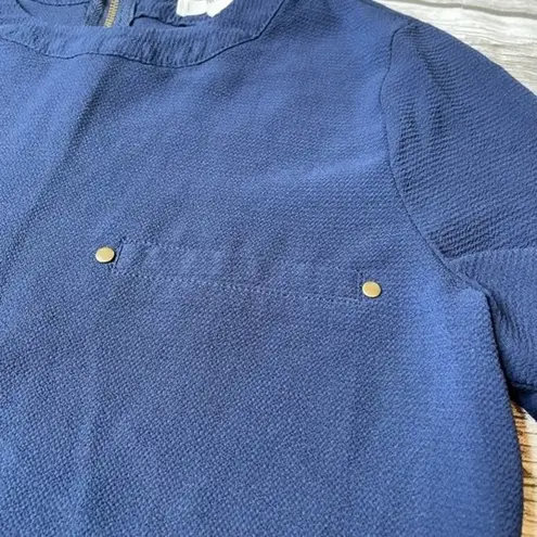 Mine Casual Short Sleeve Top Shirt Blouse Dark Navy Blue Brushed Gold S SM Small