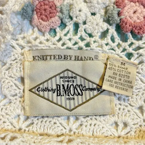 Vintage B. Moss Knitted by Hand Open Knit Floral Tunic Sweater Size Medium White