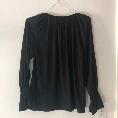 Ramy Brook  Long Sleeve Beaded Ruffle Tasseled Blouse in Black Size Medium